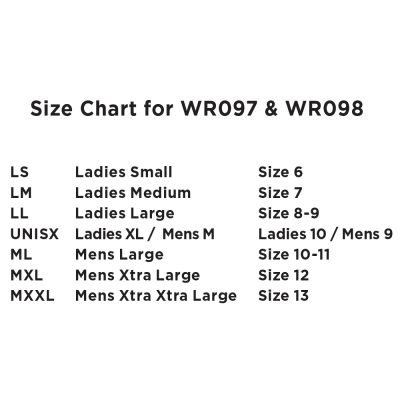 WR097 WR098 SIZE CHART
